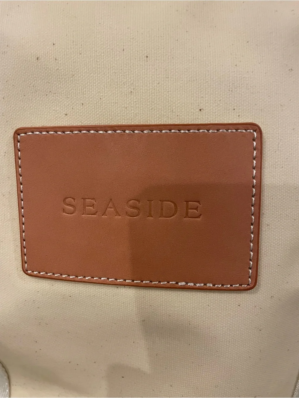 Seaside Canvas Tote in Cream and Navy with Tan Accent